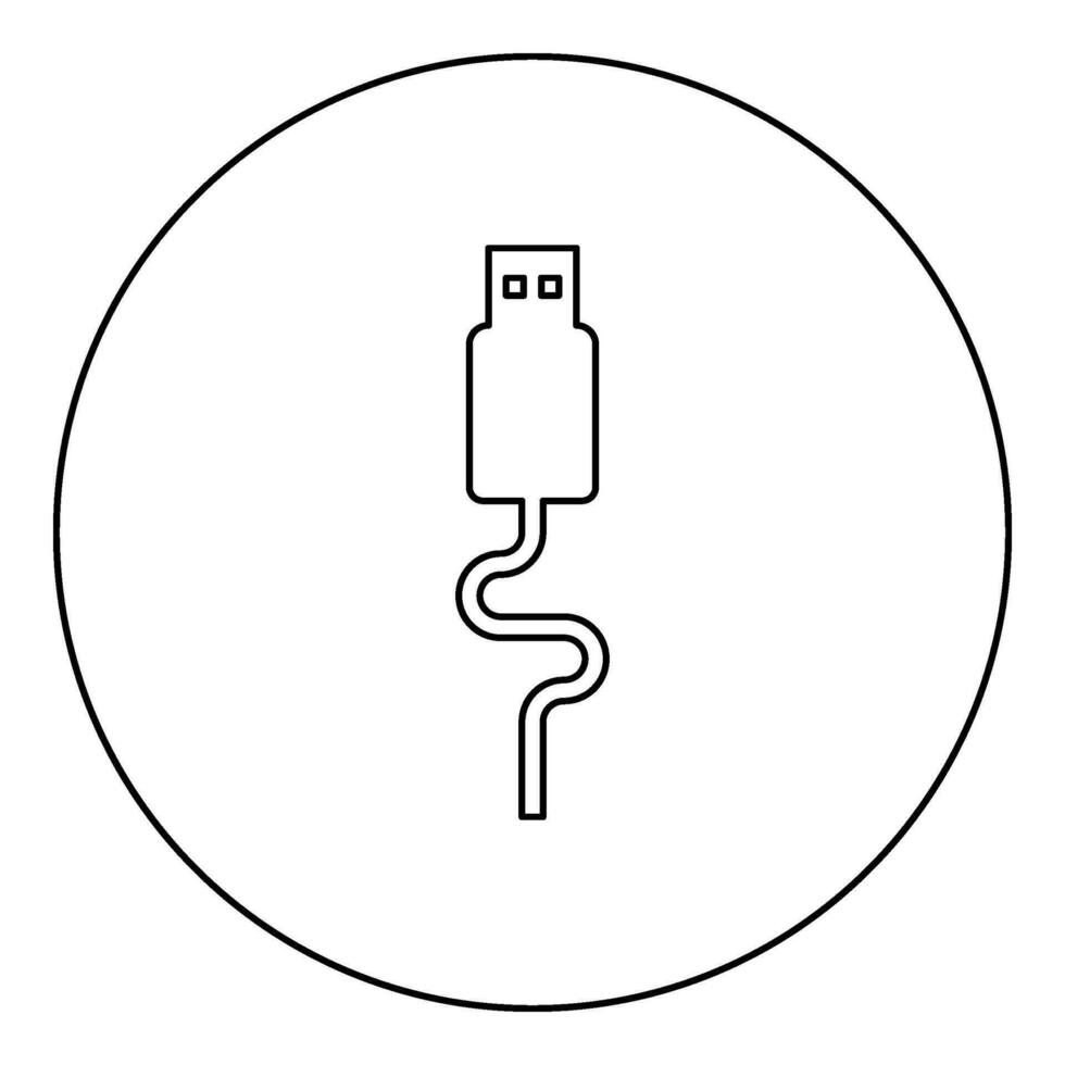 USB cable conector tipo un datos icono en circulo redondo negro color vector ilustración imagen contorno contorno línea Delgado estilo