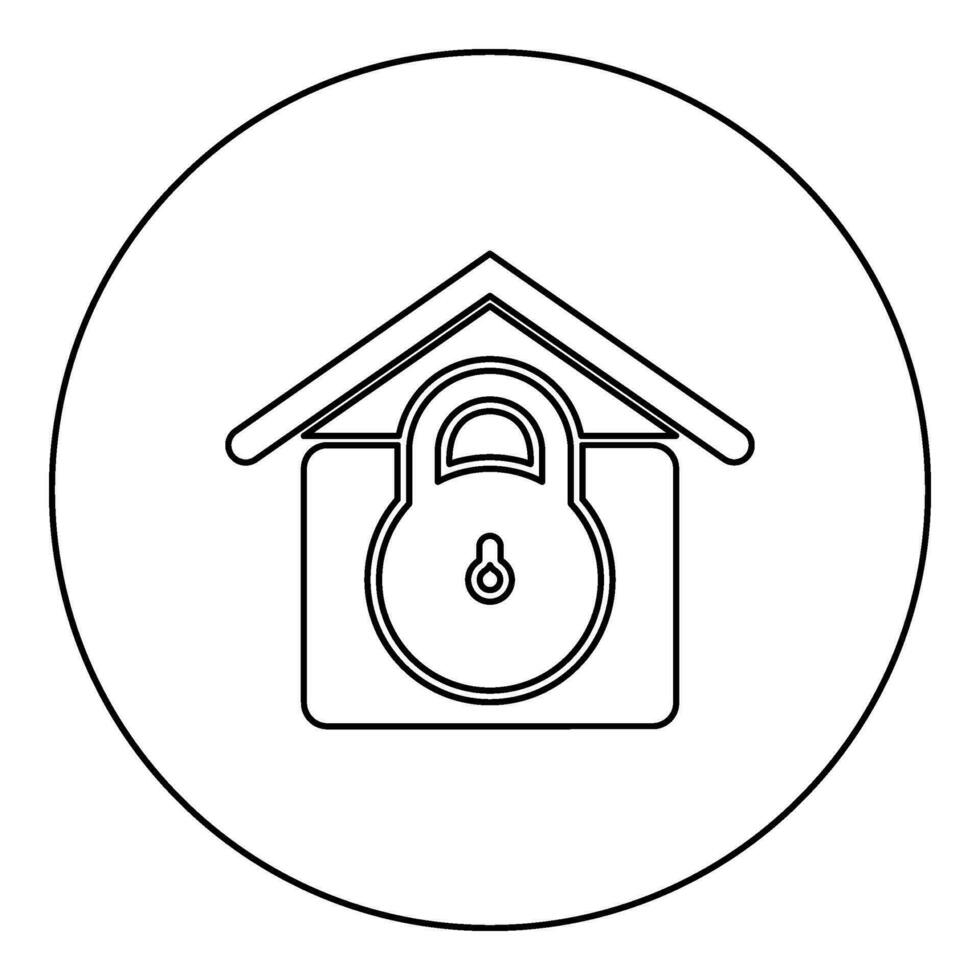 Lock house home protection with locked padlock concept safety defense security icon in circle round black color vector illustration image outline contour line thin style