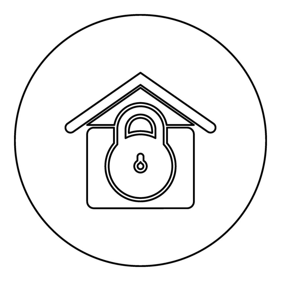 Lock house home protection with locked padlock concept safety defense security icon in circle round black color vector illustration image outline contour line thin style