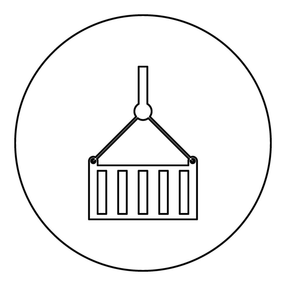 Port container on cable pulley freight export import shipping logistic commerce concept icon in circle round black color vector illustration image outline contour line thin style