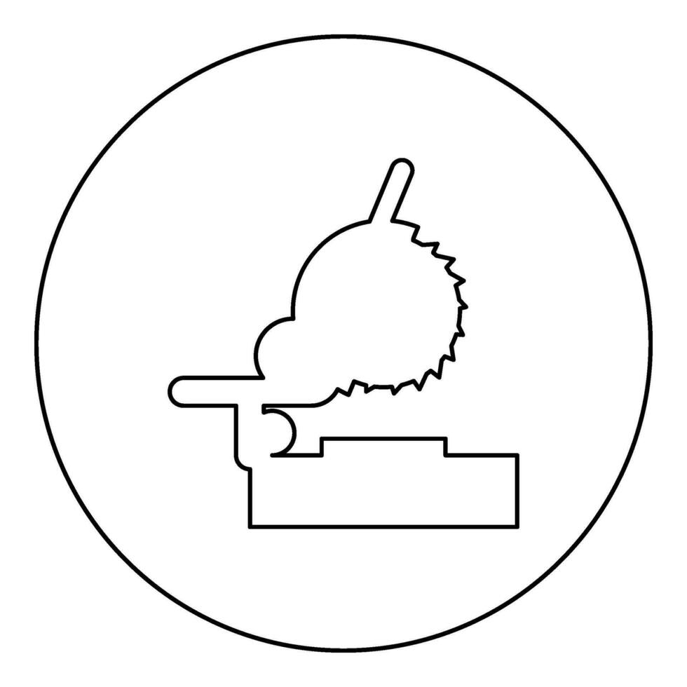 Miter saw bench steel cut off machine carpentry workshop concept icon in circle round black color vector illustration image outline contour line thin style