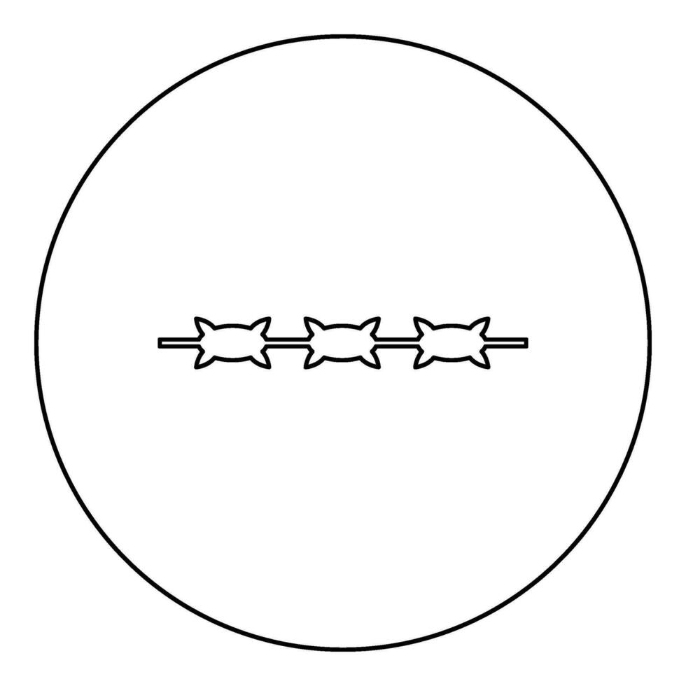 Barbed wire prison concept icon in circle round black color vector illustration image outline contour line thin style