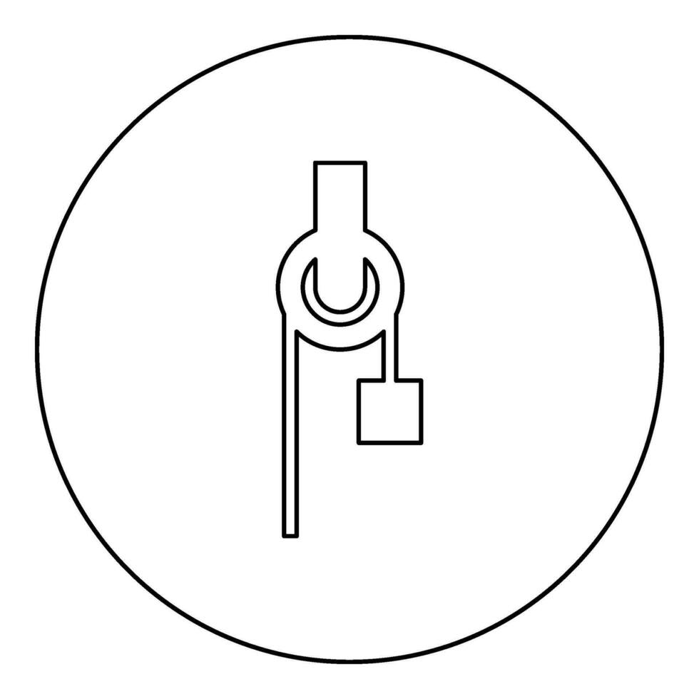 Winch with cord pulley construction climbing block equipment sheave with cargo weight freight burden icon in circle round black color vector illustration image outline contour line thin style