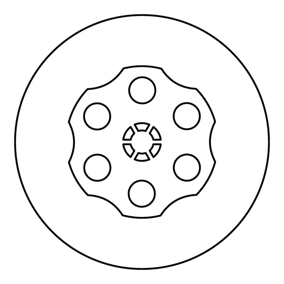 The drum of the revolver icon in circle round black color vector illustration image outline contour line thin style