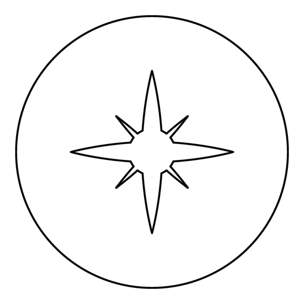 Star spark icon in circle round black color vector illustration image outline contour line thin style