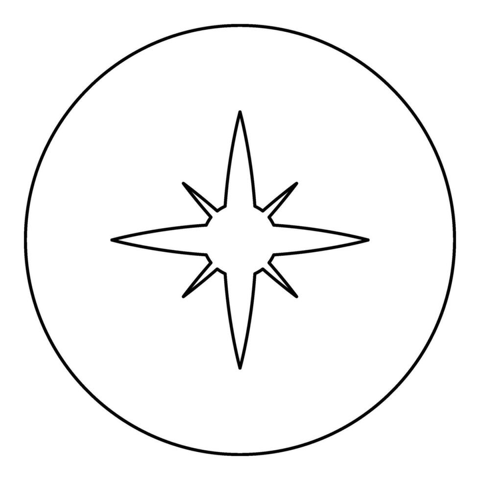 Star spark icon in circle round black color vector illustration image outline contour line thin style