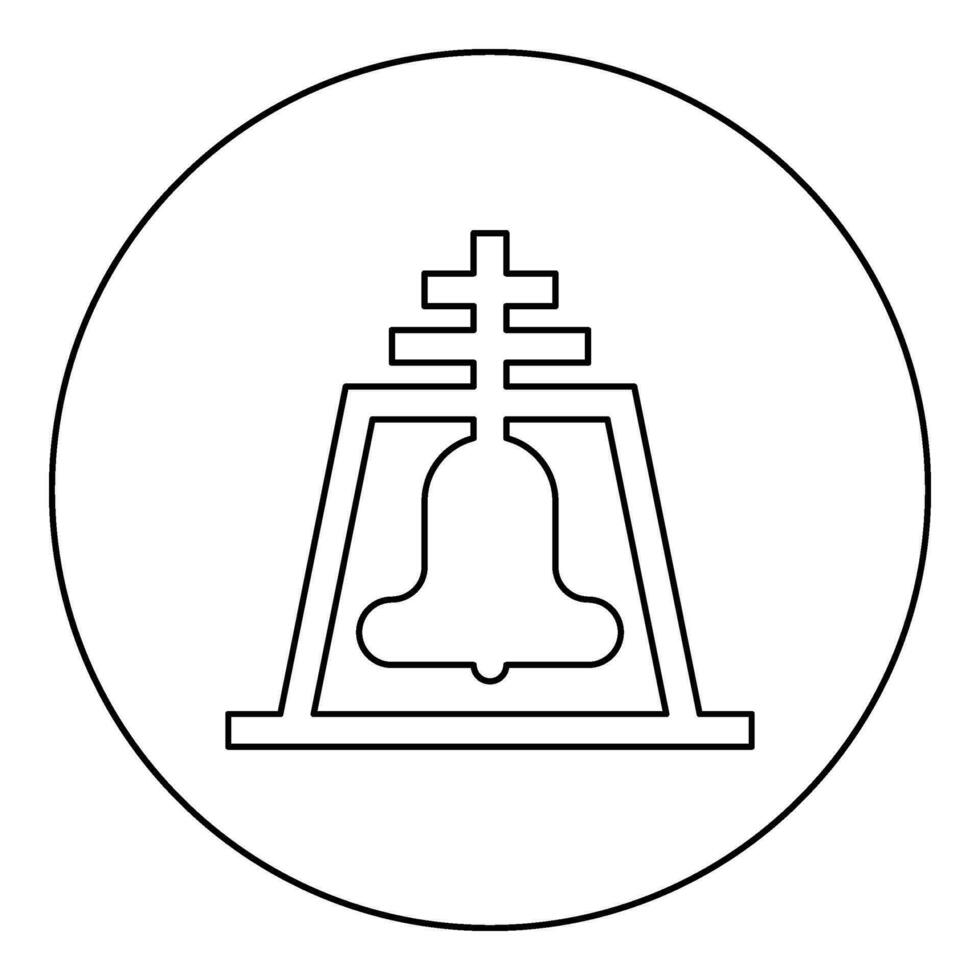 Church bell beam concept campanile belfry icon in circle round black color vector illustration image outline contour line thin style