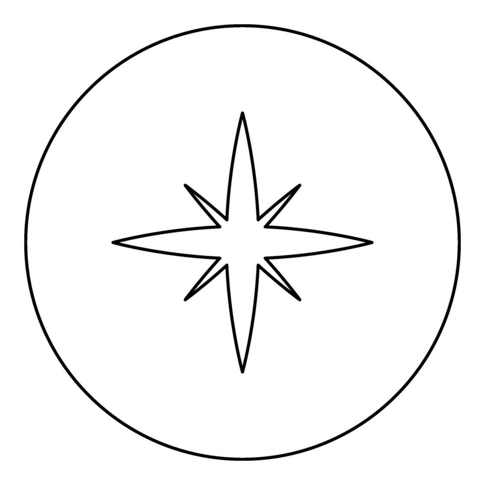 Star spark icon in circle round black color vector illustration image outline contour line thin style