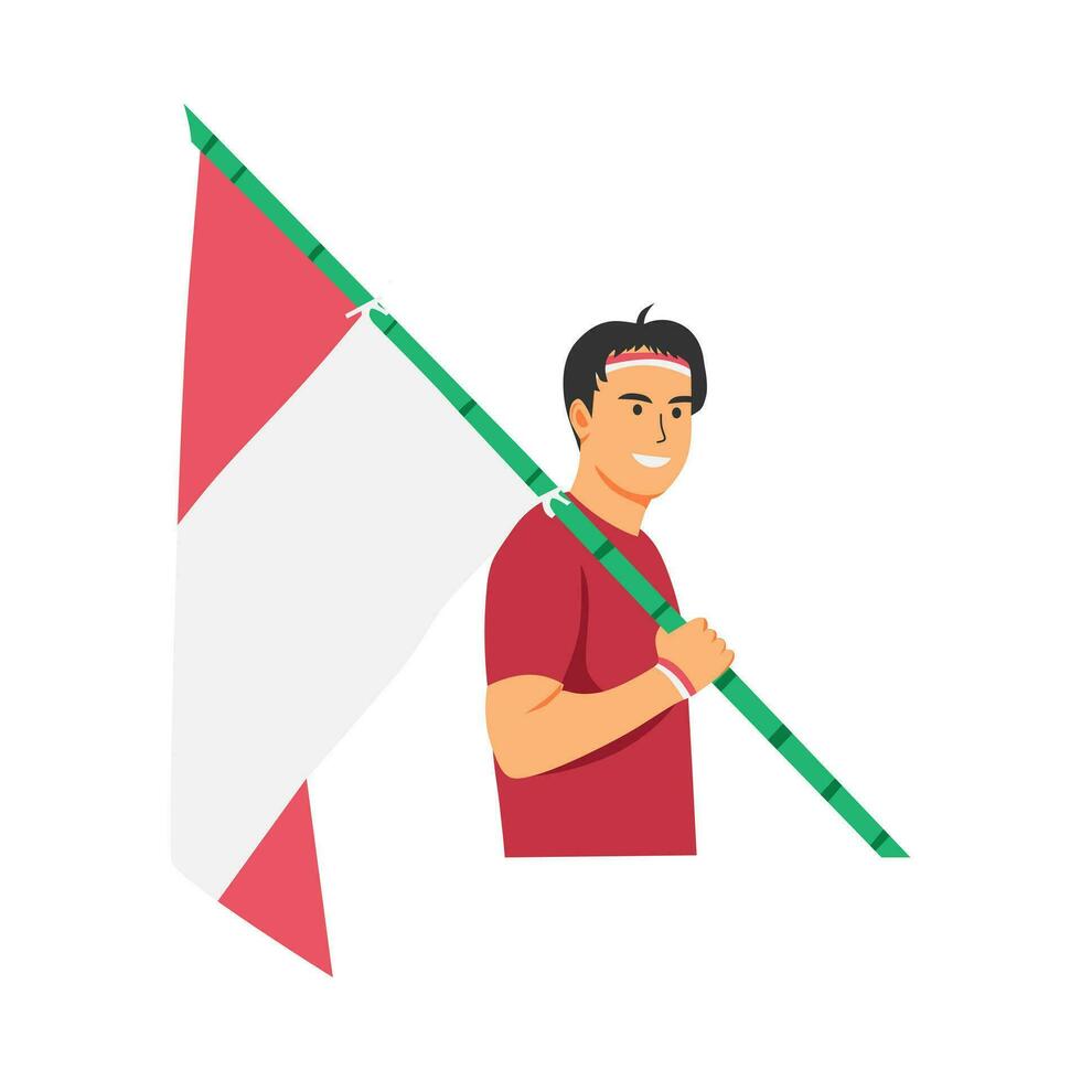 vector illustration concept of celebrating indonesia independence day by holding indonesian flag