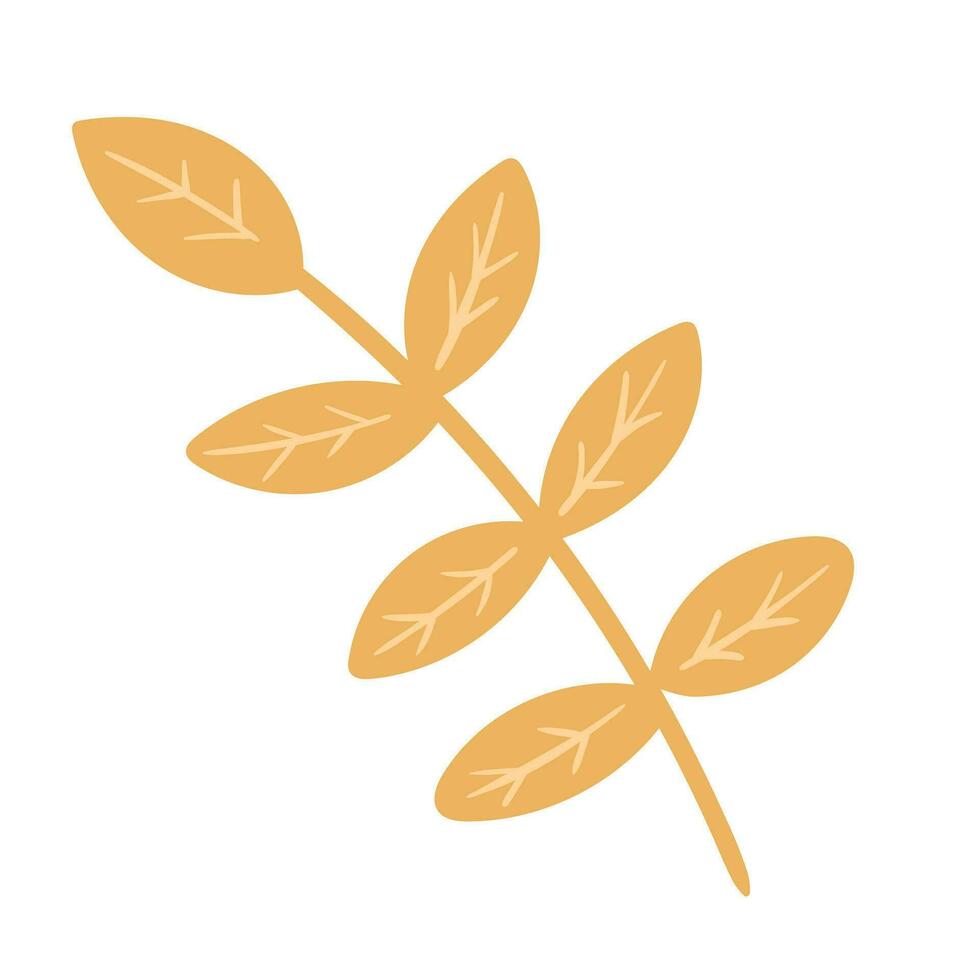 Vector isolated autumn doodle illustration of twig with dry yellow leaves.