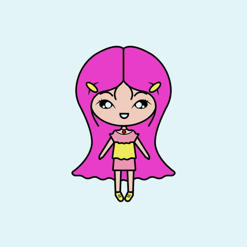 Cute Girl Cartoon for drawing book. vector illustration