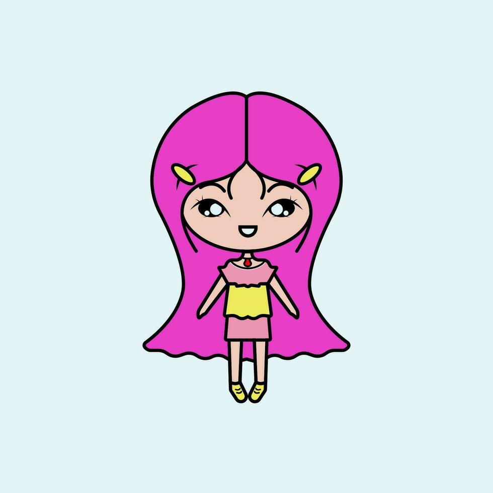 Cute Girl Cartoon for drawing book. vector illustration