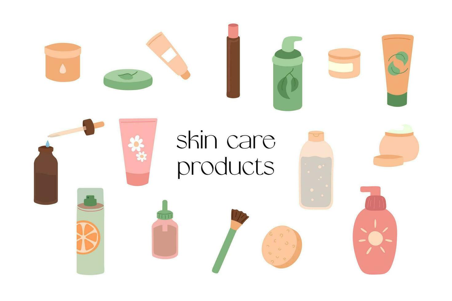 Skin care products isolated set. Vector flat illutrations of cosmetics for self care daily routine