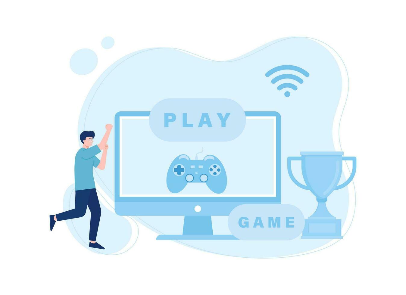 Playing games on the computer concept flat illustration vector