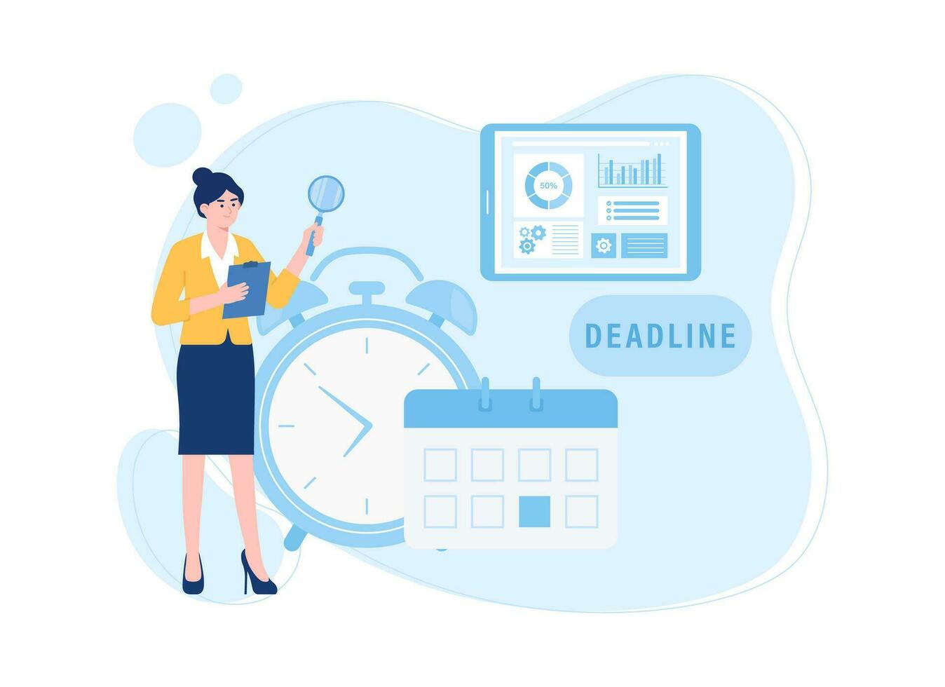 Work deadlines with alarms and calendars concept flat illsutration vector