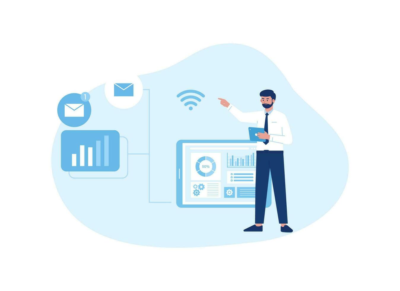 Data analyst tablet and internet concept flat illustration vector