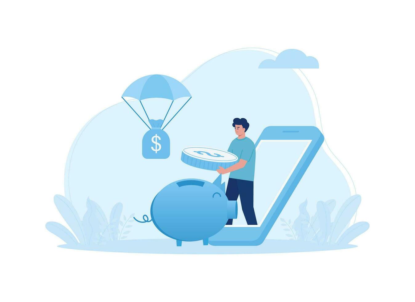 ahorro en el cerdito banco concepto plano ilustración vector