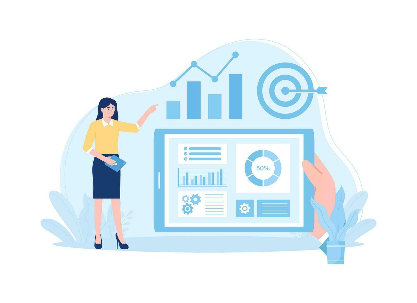 Growth data with targets concept flat illustartion vector