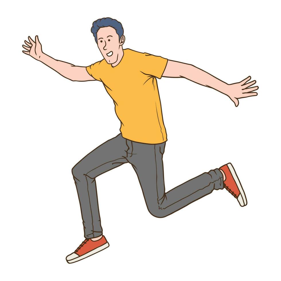 Happy jumping boy cartoon illustration vector