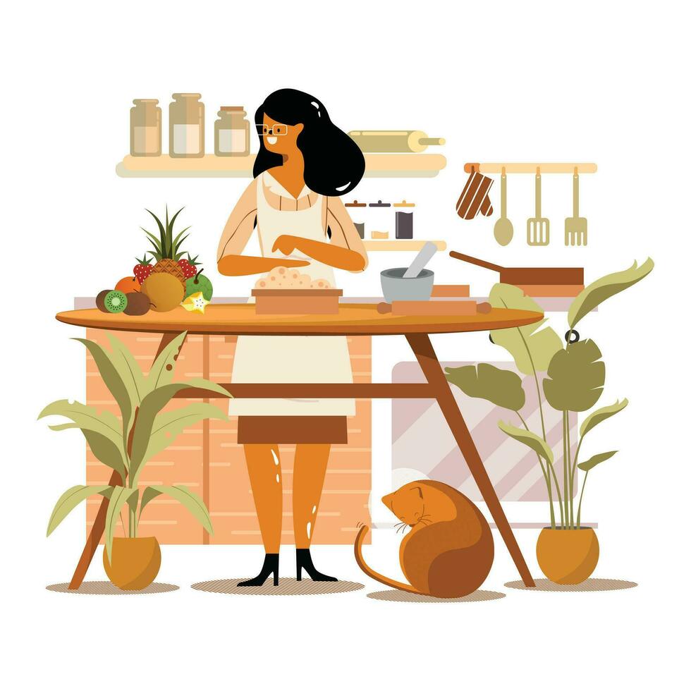 Working Women in A kitchen Illustration vector