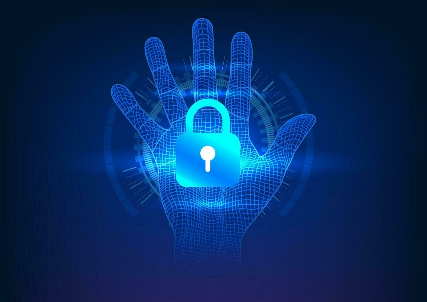 Security technology The lock is in the middle of the hand. Behind it is