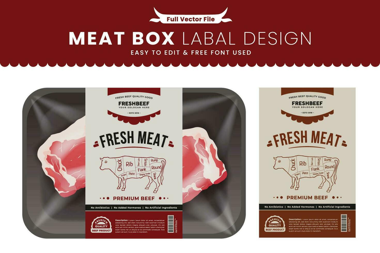 Meat label sticker cow animal premium quality banner template butcher shop design, you can use as any beef label packaging product graphic. vector