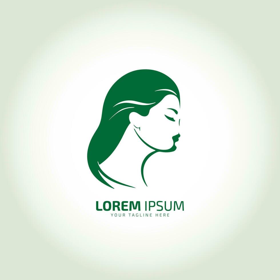 vector of woman face logo icon lady style vector young girl logo design feminine style. long hair style. isolated green girl.