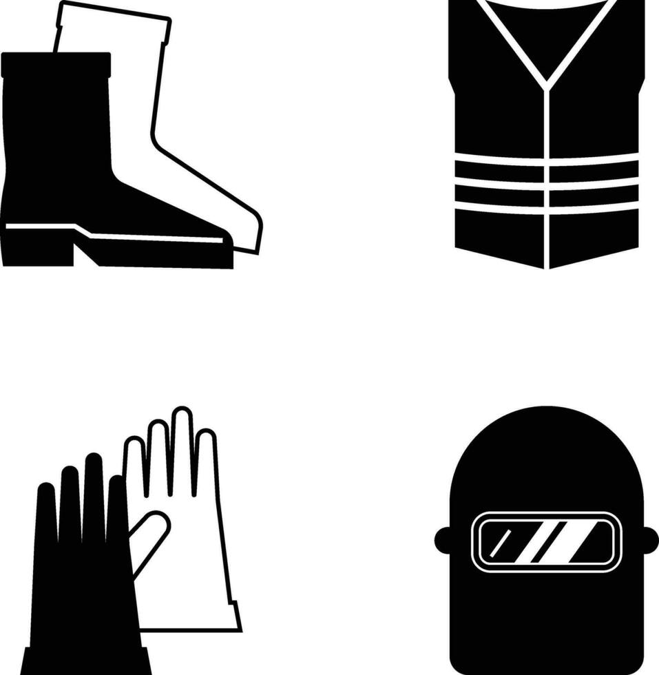 Boots, Mask, Reflector Jacket and Gloves Safety Equipment, Protective Gear Icon Set vector
