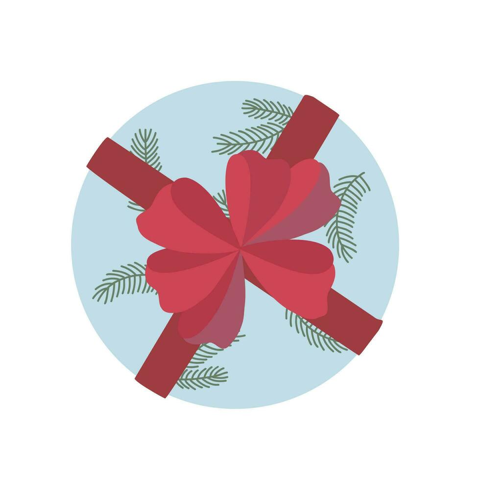 Navidad regalo caja con cinta y arco rojo y beige vector ilustración, alegre Navidad y contento nuevo año festivo tradicional invierno fiesta decoración, ornamento para póster, saludo tarjeta, pegatina