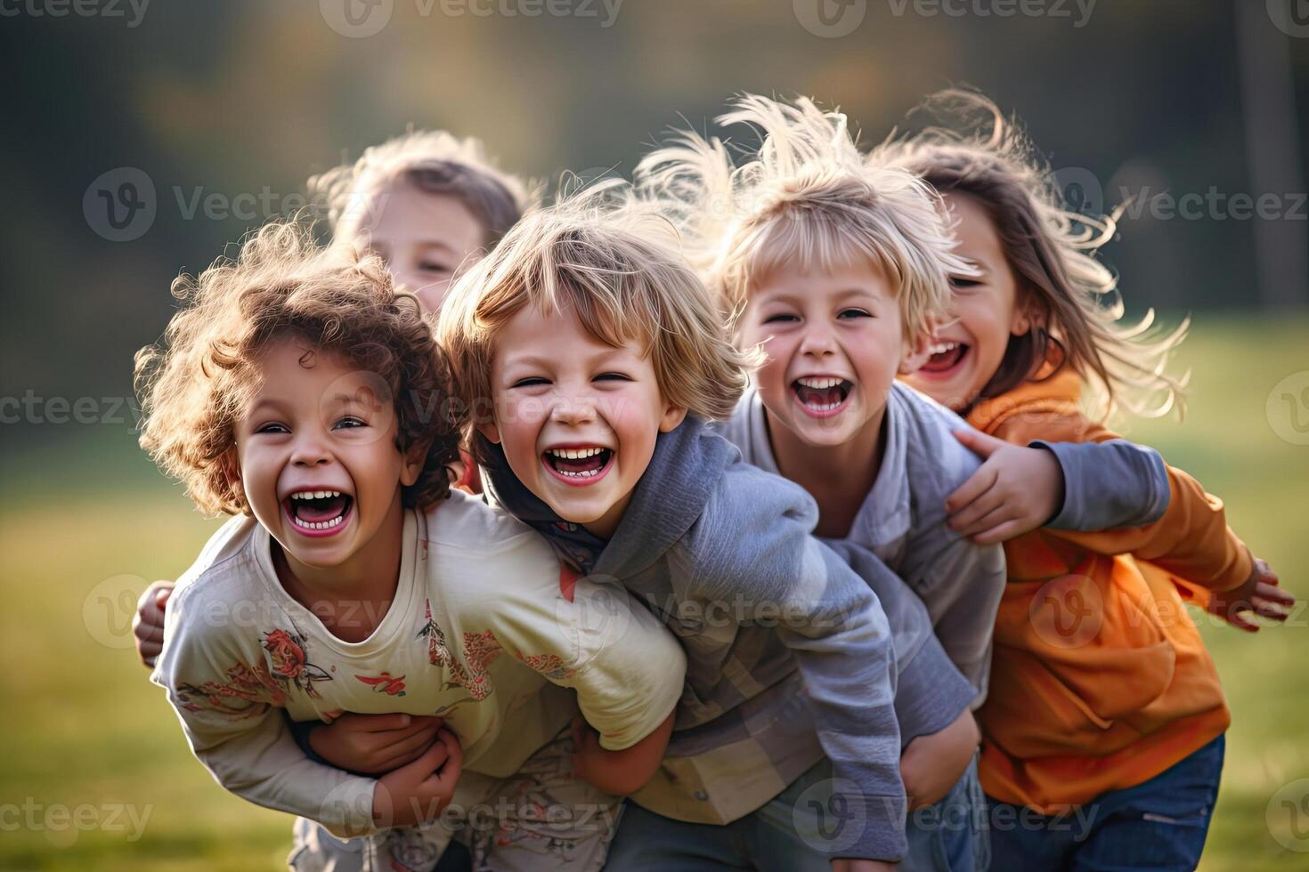 Generative AI illustration of very happy kids, hanging out with friends together photo