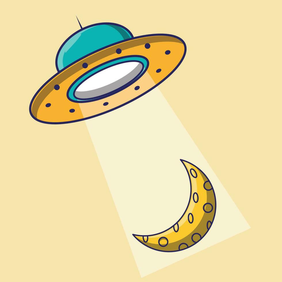 Vector illustration of Ufo and Moon