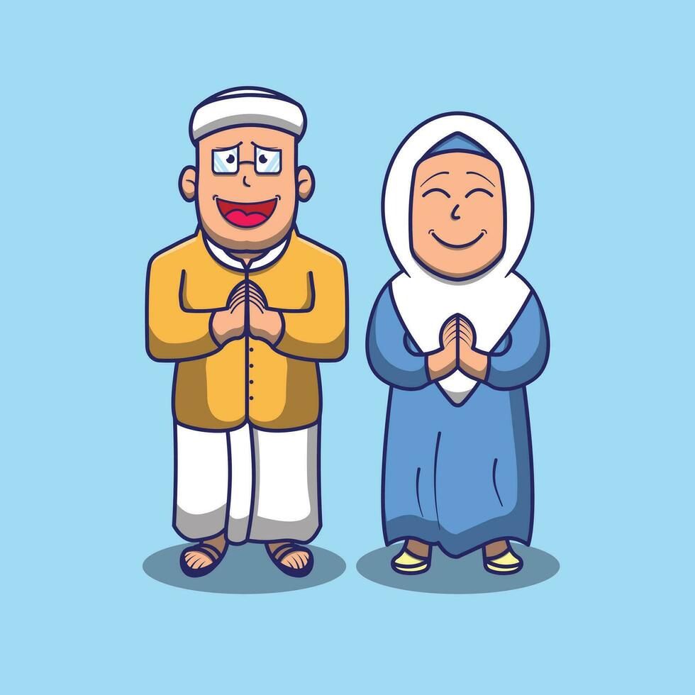 Vector cute father and mother moslem