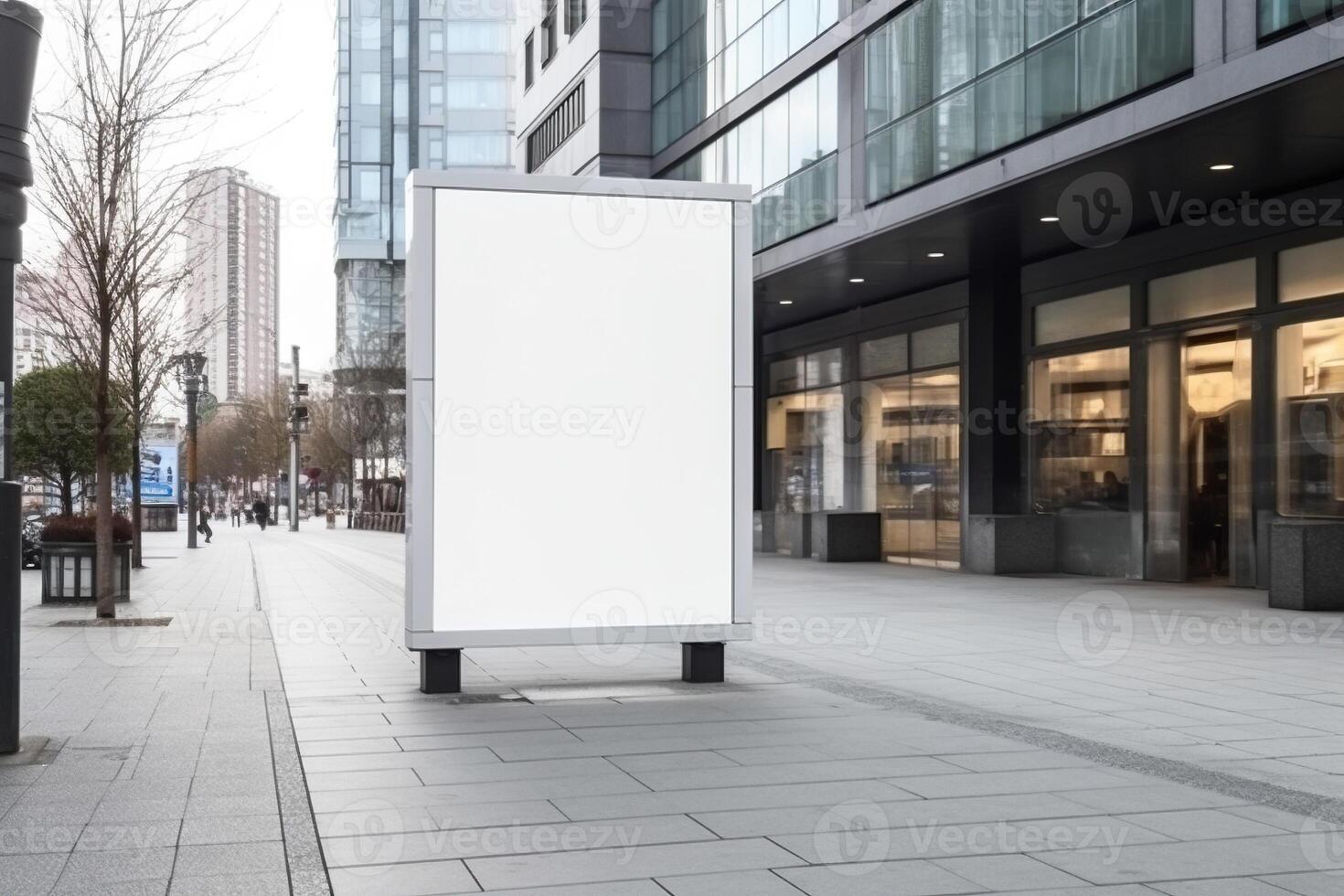 illustration of blank billboard on sidewalk of city mockup for your advertising photo
