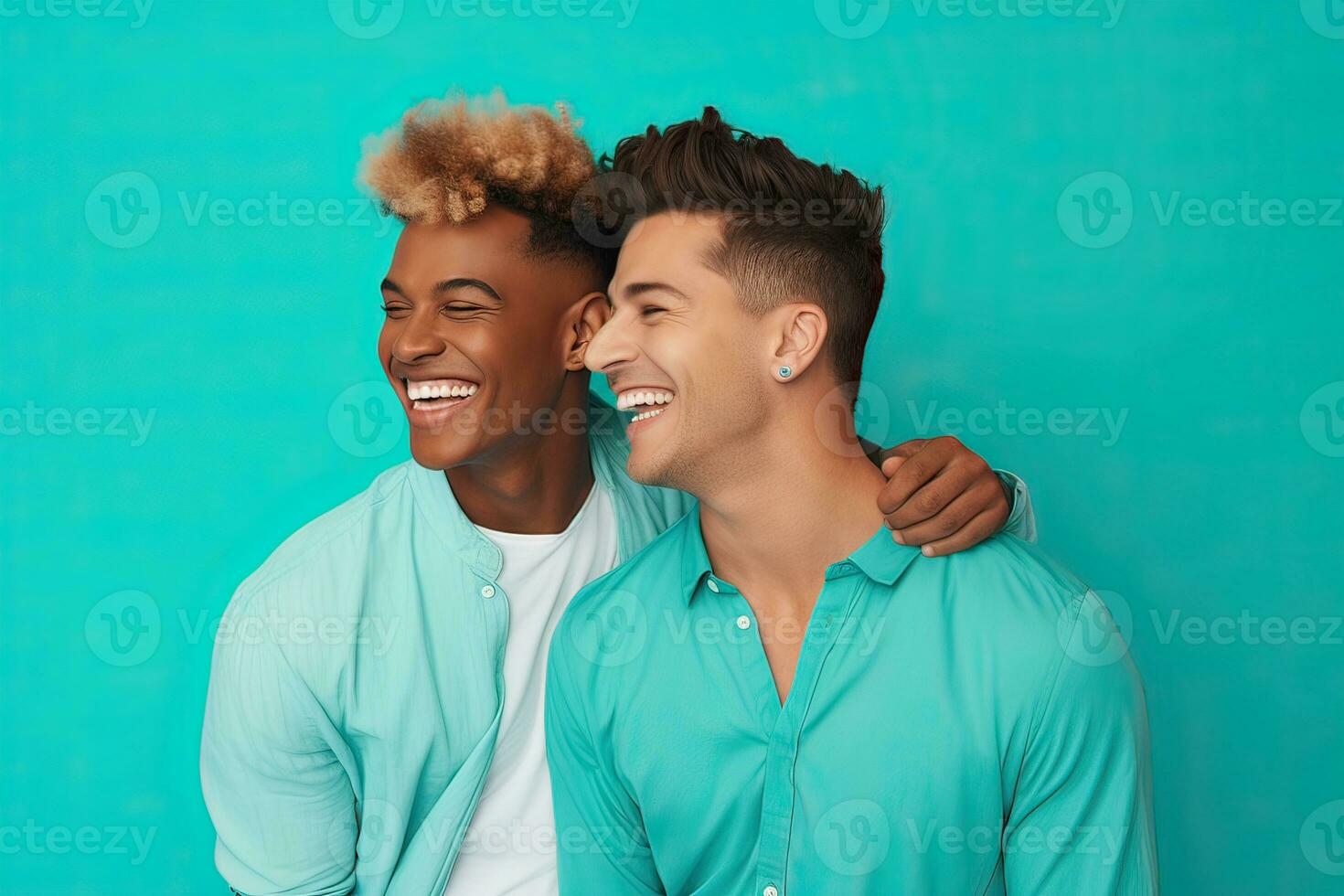 Generative AI illustration of smiling couple gay, LGBT concept, positive and joyful. photo