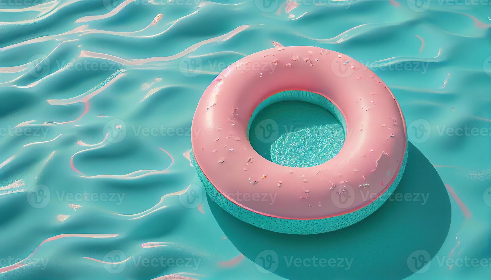 illustration of water pool summer background with pool float ring. Summer blue aqua textured background photo