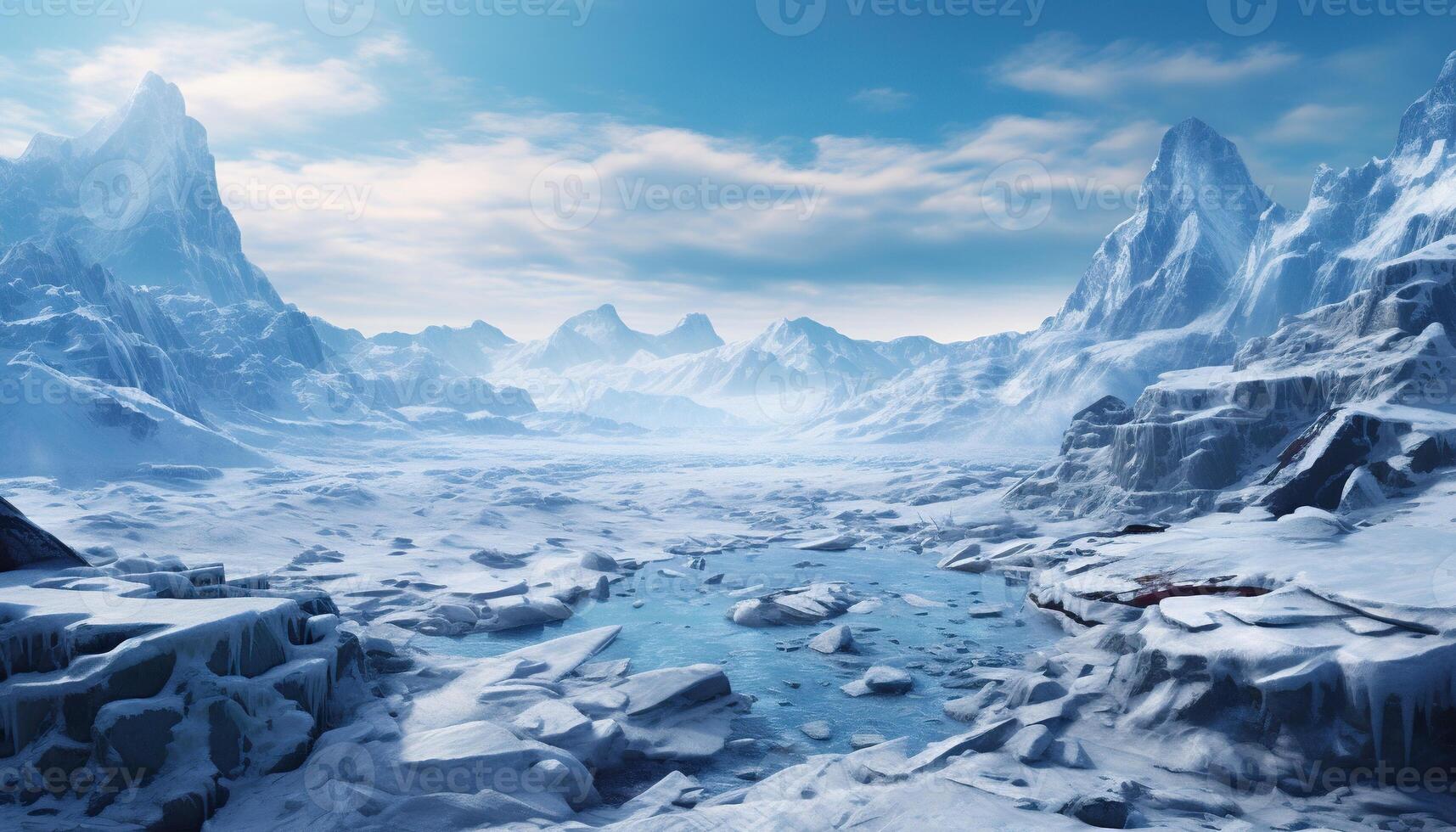 illustration of frozen wasteland, the rough terrain of the North Pole photo