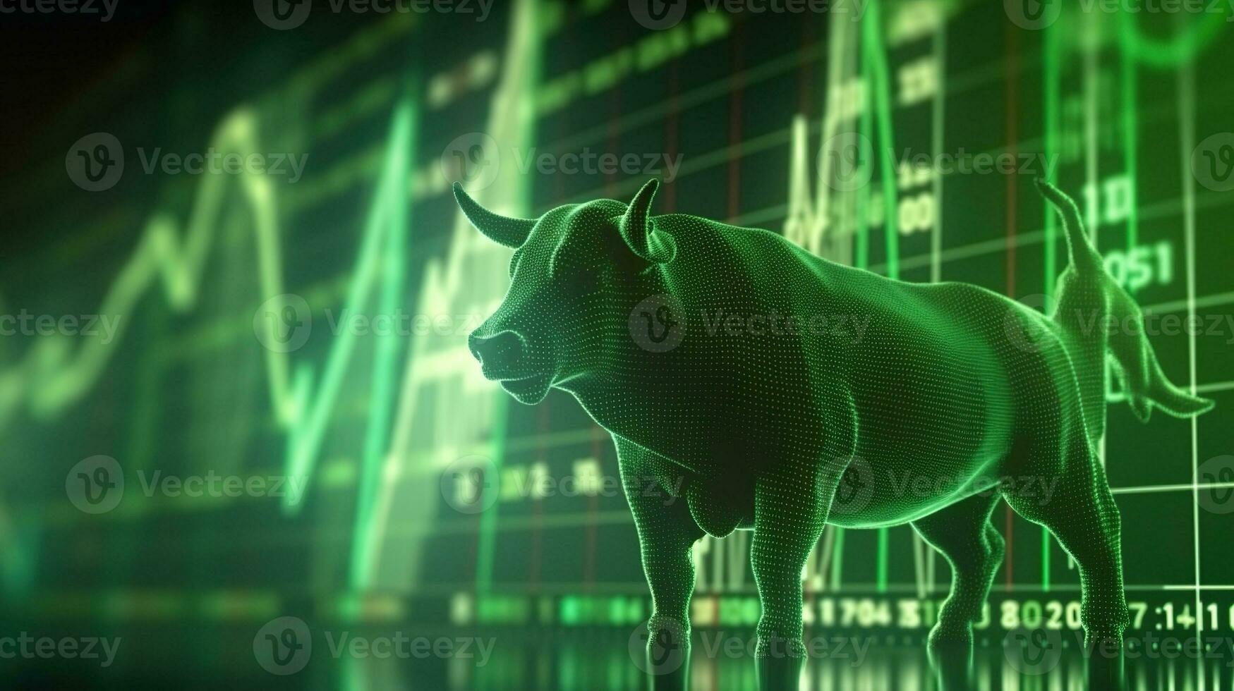 Generative AI illustration of stock market bull market trading up trend of green graph background rising price photo