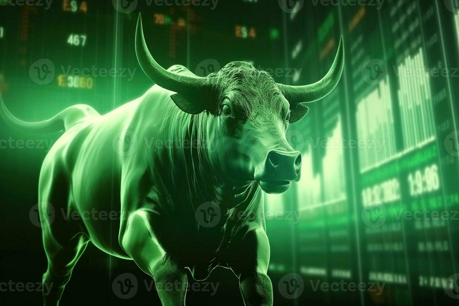 Generative AI illustration of stock market bull market trading up trend of green graph background rising price photo