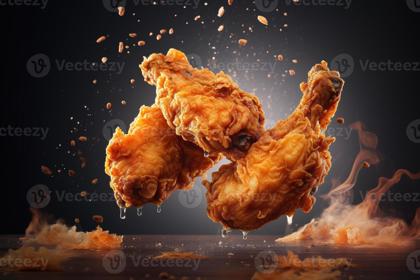 illustration of flying fried chicken plain background photo