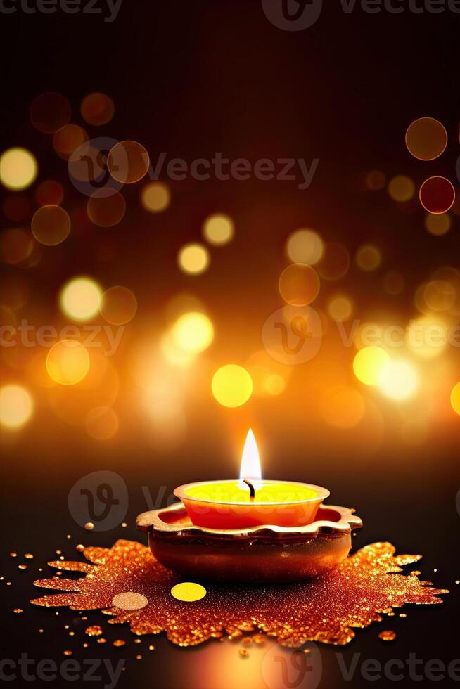 illustration of Puthandu Diwali Hindus background with gold ornament and bokeh background color, for Tamil New Year celebration, card, poster photo