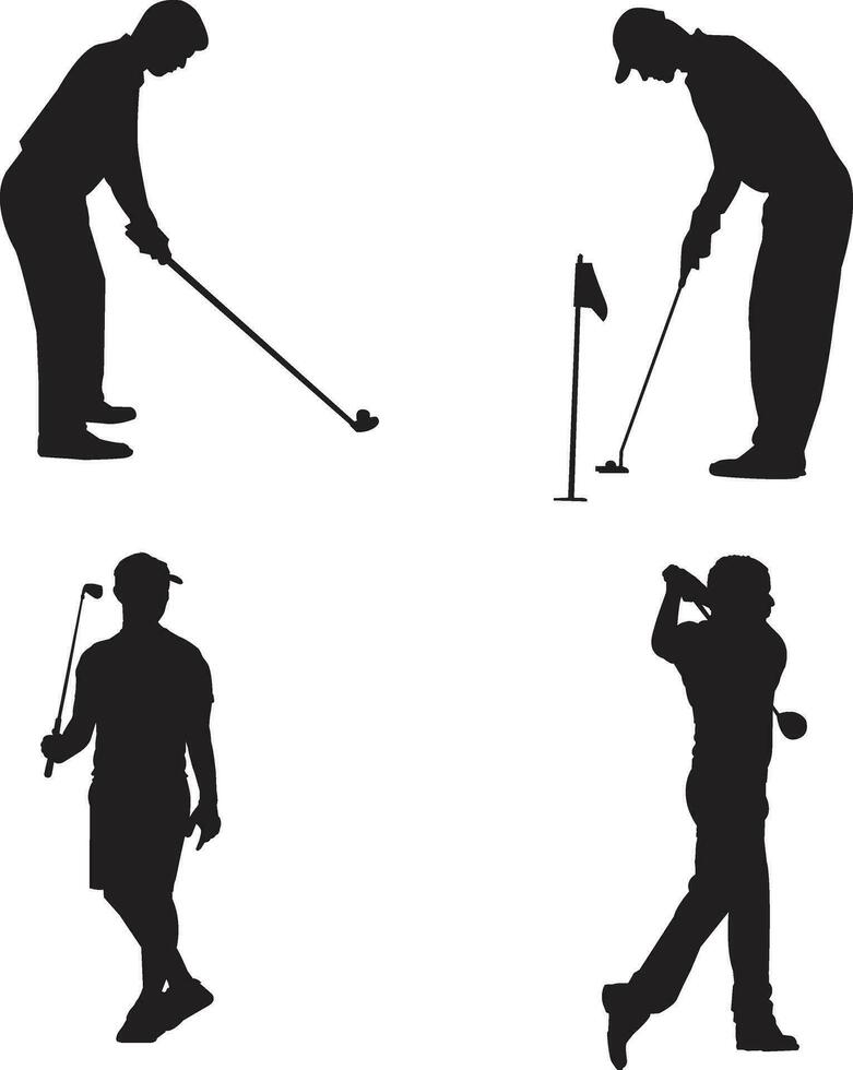 silueta jugando golf. vector silueta de jugador colección golf diferente siluetas en blanco antecedentes