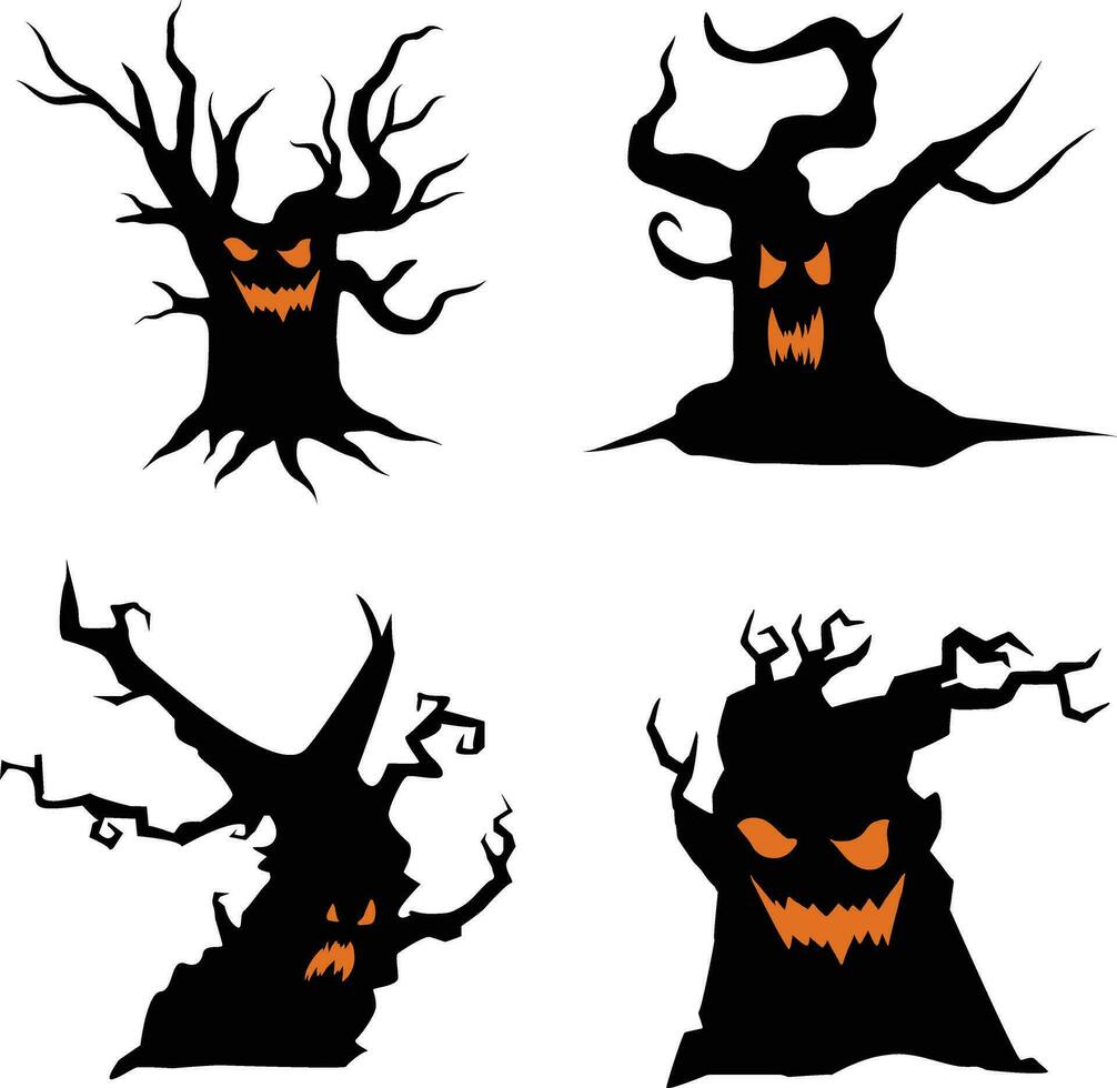 Tree Halloween. Halloween tree silhouette on white background. Vector illustration