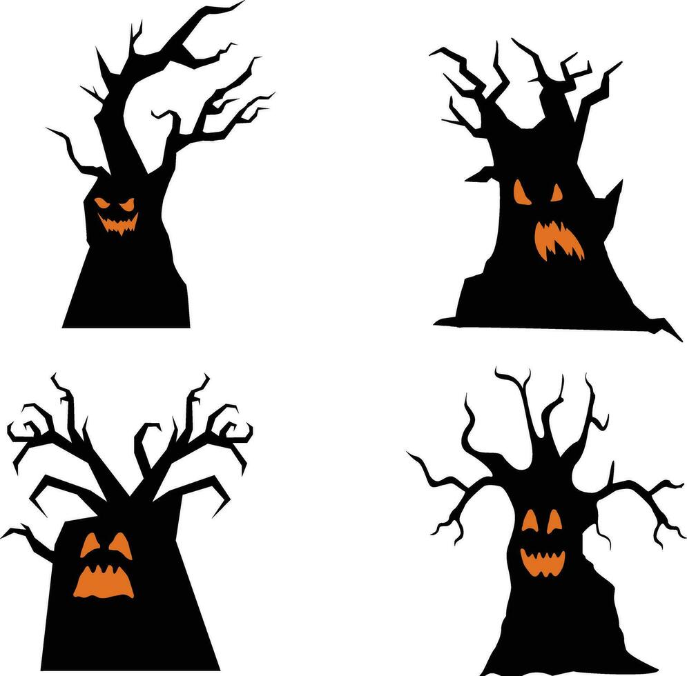 Tree Halloween. Halloween tree silhouette on white background. Vector illustration