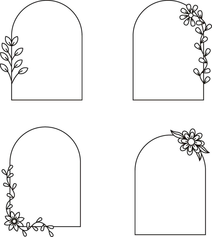 arco floral marco. mano dibujado botánico vector ilustración. flor guirnalda negro y blanco.vector Pro