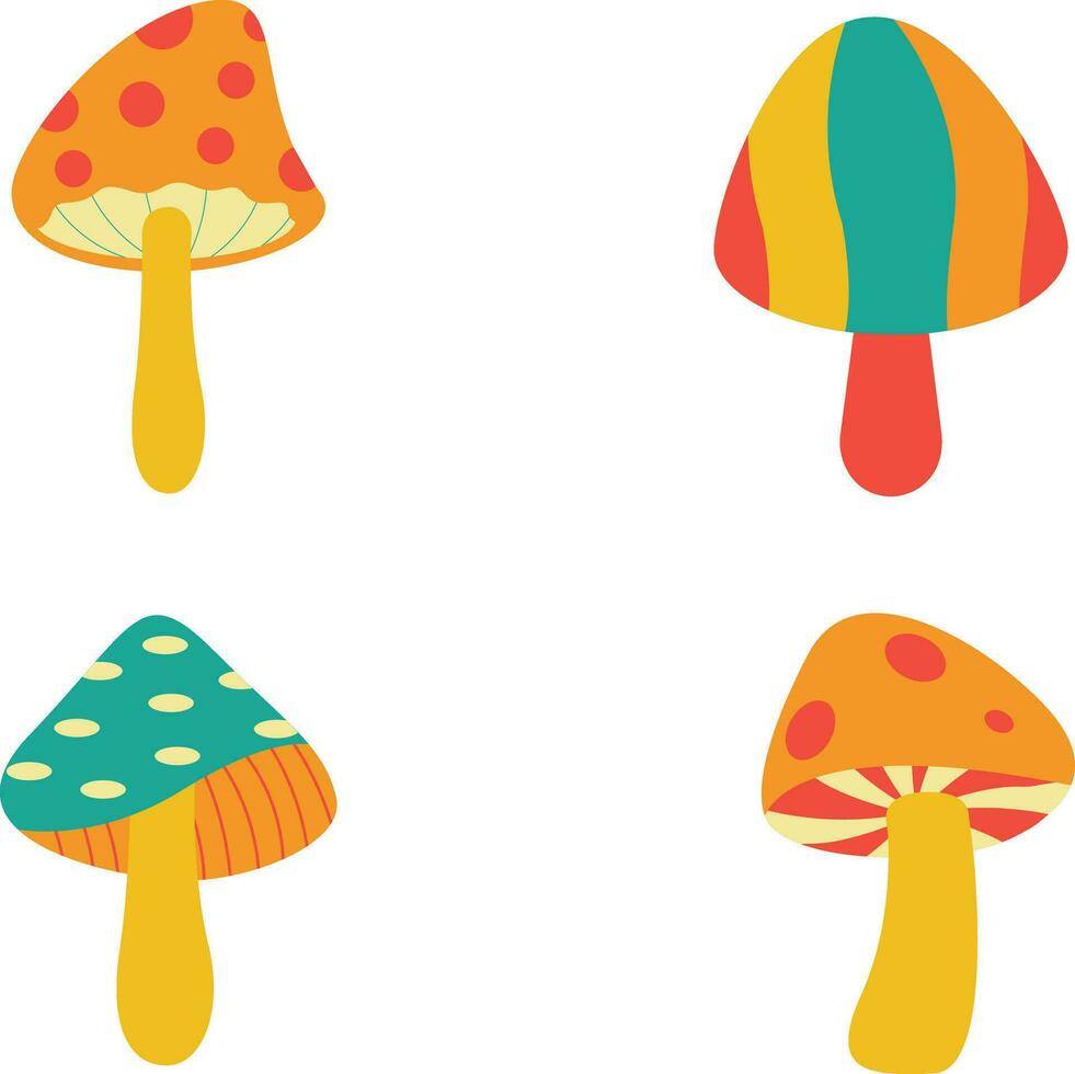 Trippy Mushroom Retro. Vintage style print for design decoration.Vector illustration vector