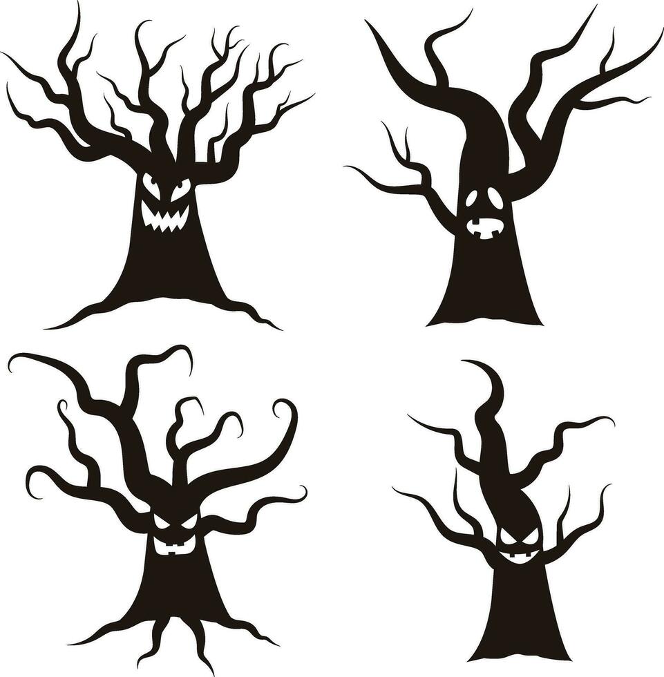 Halloween Tree Scary. Black trees silhouette on white background vector