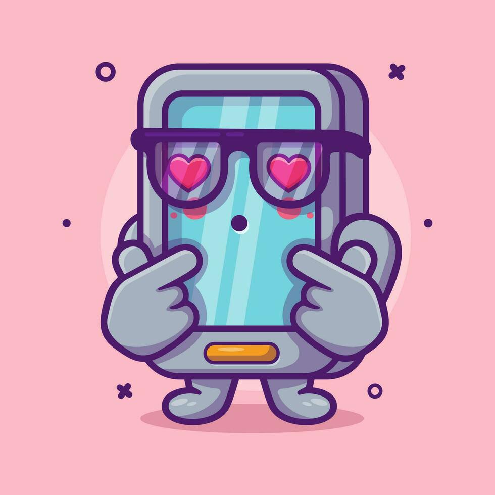 kawaii smartphone character mascot with love sign hand gesture isolated cartoon in flat style design vector