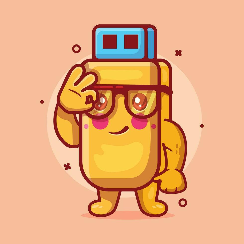 funny flash disk character mascot with ok sign hand gesture isolated cartoon in flat style design vector