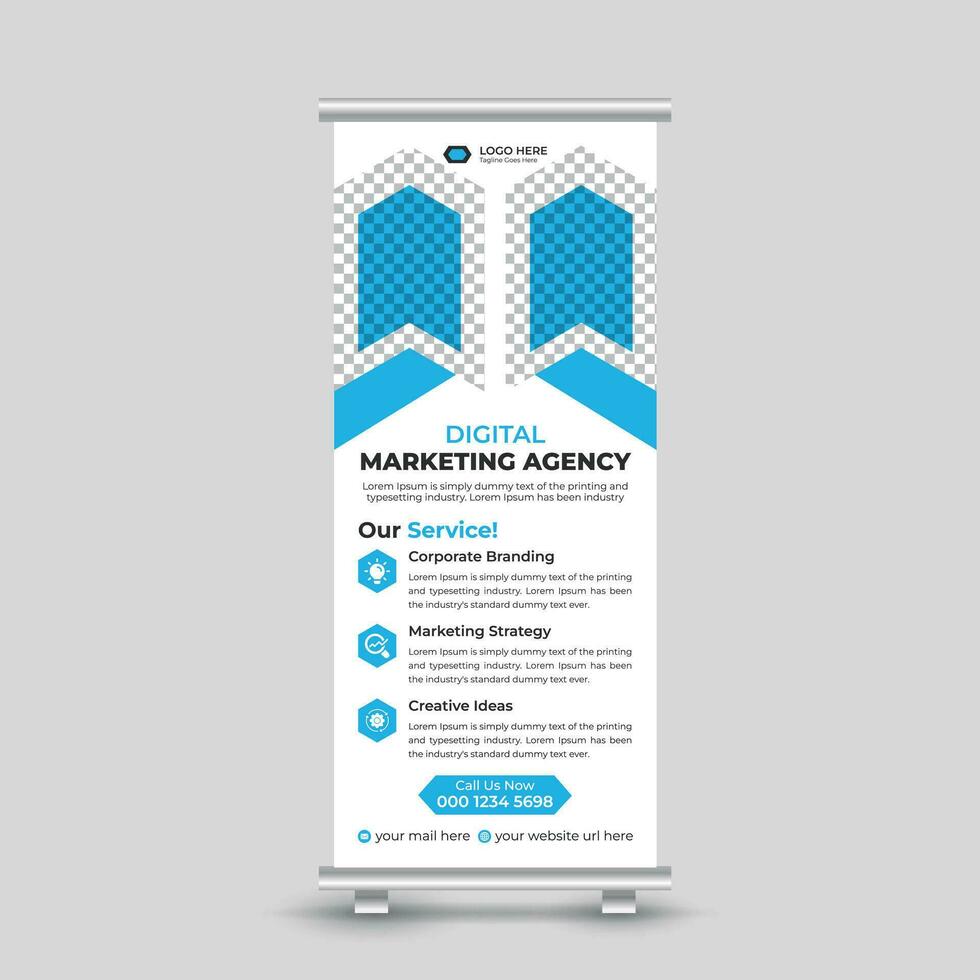 Creative business roll up banner design standee x banner template Free Vector