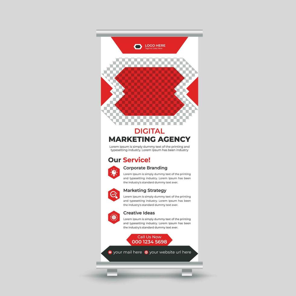 Creative marketing roll up banner design standee x banner template Free Vector